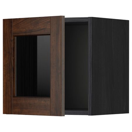 Навесной шкаф со стеклянной дверью, черный/Эдсерум коричневый 40x40 см IKEA МЕТОД 292.264.33
