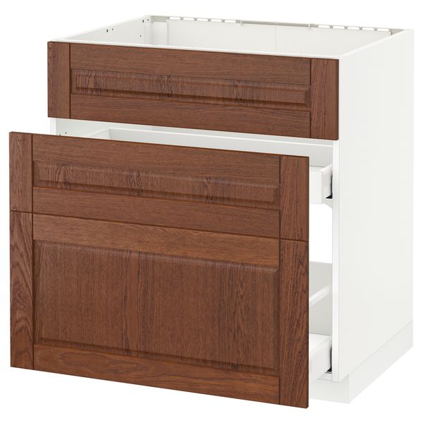 Напольный шкаф под мойку + 3 фронтальных панели, 2 ящика МЕТОД / МАКСИМЕРА, белый, Филипстад коричневый - схема-чертеж с размерами