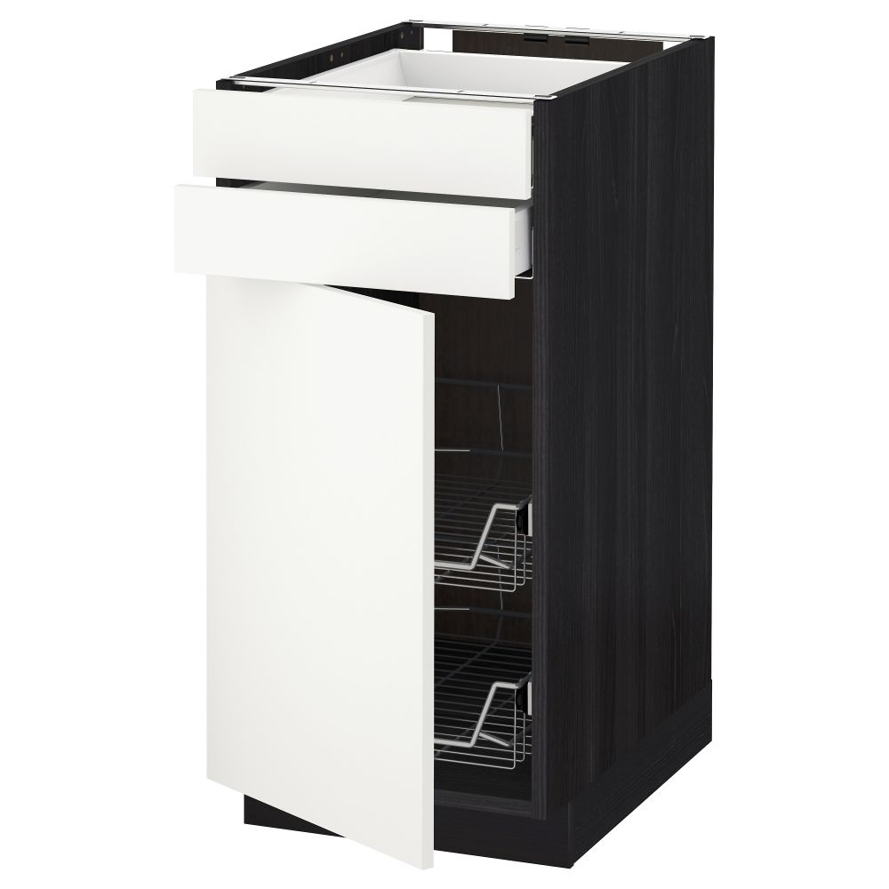 Напольный шкаф, дверца, 2 ящика, проволочных корзин МЕТОД / МАКСИМЕРА, черный, Хэггеби белый - схема-чертеж с размерами