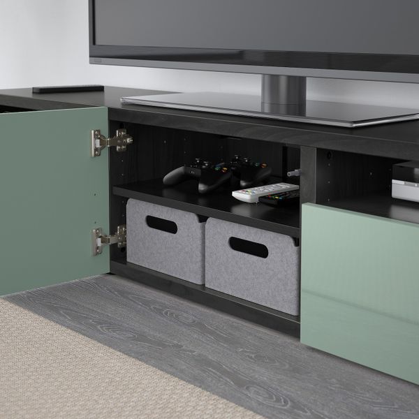 Тумба для ТВ с ящиками, черно-коричневый, Сельсвикен глянцевый/серо-зеленый светлый, 180x40x38 см IKEA БЕСТО 092.503.63 - фото 3