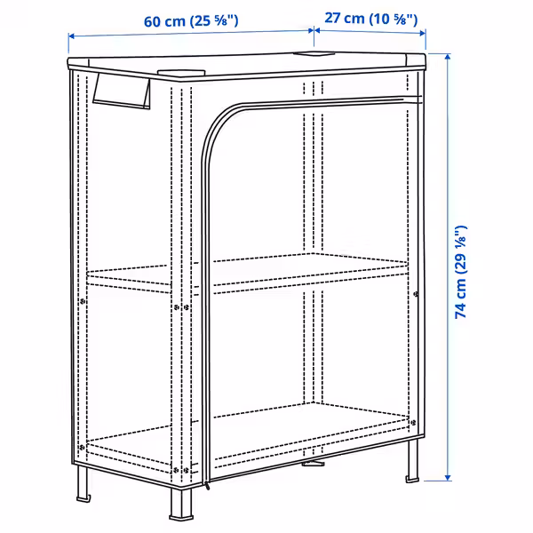 HYLLIS Стеллаж с чехлом - прозрачный 60x27x74 см - схема-чертеж с размерами