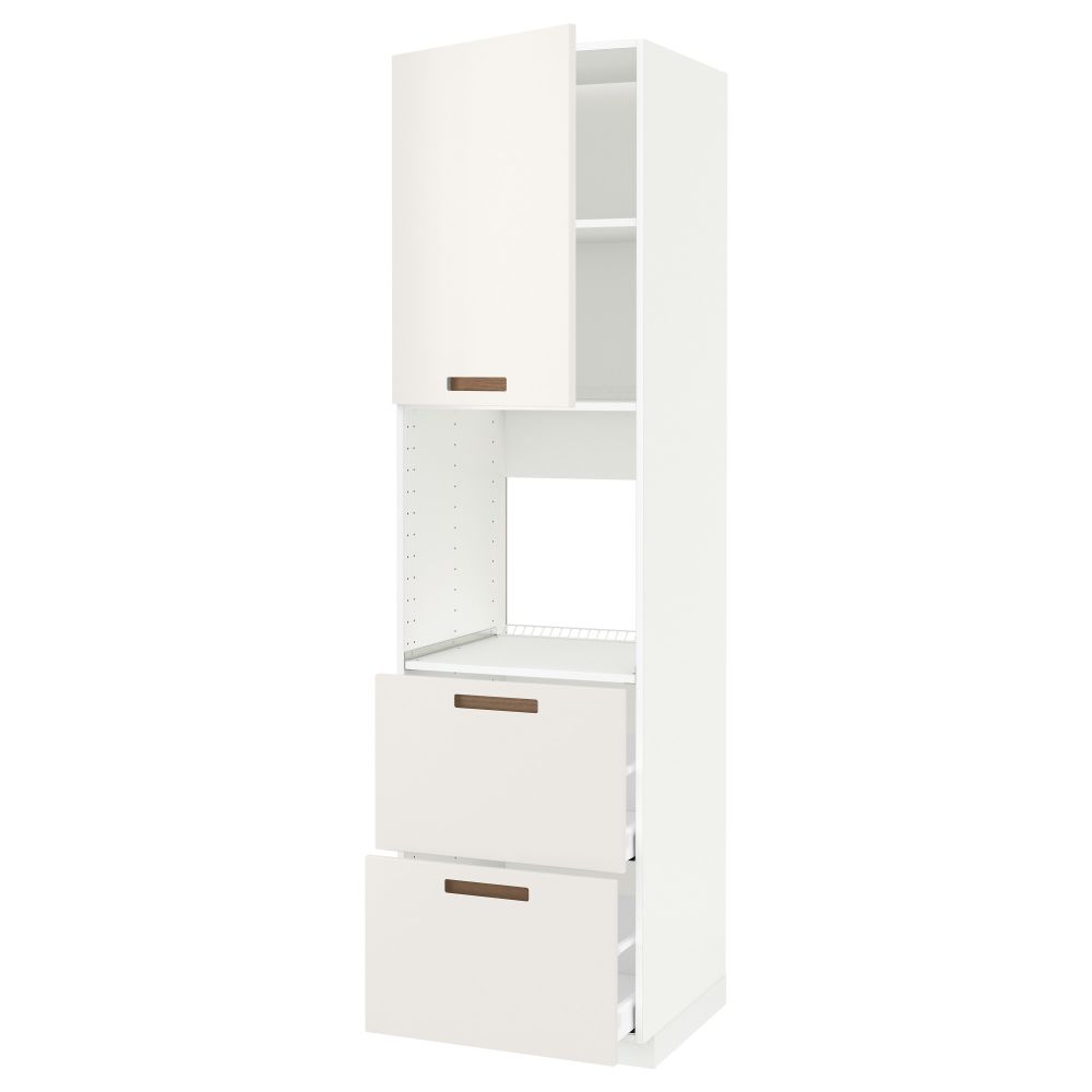 Высокий шкаф для духовки + дверца, 2 форнтальных, 2 высоких ящик МЕТОД / МАКСИМЕРА, белый, Мэрста белый - схема-чертеж с размерами