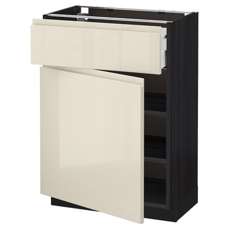 Напольный шкаф с ящиком/дверью, черный, Воксторп глянцевый светло-бежевый 60x37 см IKEA МЕТОД 492.386.99