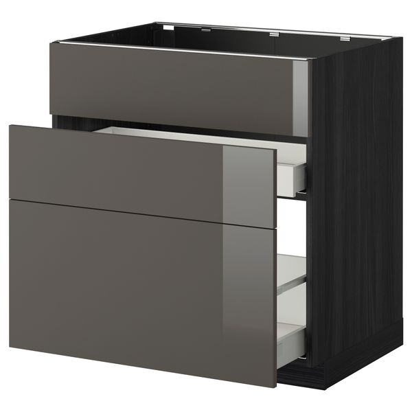 Напольный шкаф под мойку + 3 фронтальных панели, 2 ящика МЕТОД / МАКСИМЕРА, черный, Рингульт серый - схема-чертеж с размерами