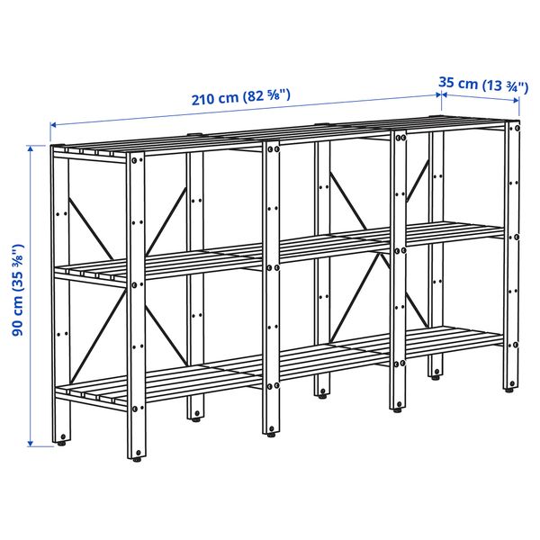 Стеллаж, для сада, 210x35x90 см, коричневая морилка IKEA TORDH ТУРД 593.164.94 - схема-чертеж с размерами