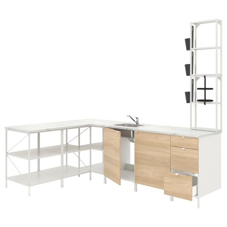 Угловая кухня, белый, под дуб IKEA BEGIVENHET БЕГИВЕНХЕТ 493.382.41