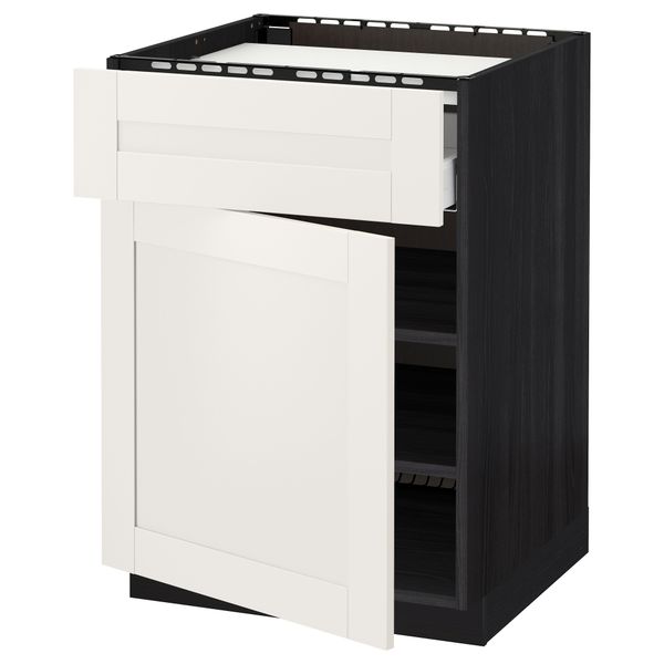 Напольный шкаф для варочной панели, ящик, полка, дверцы МЕТОД / МАКСИМЕРА, черный, Сэведаль белый (60x60 см) - схема-чертеж с размерами
