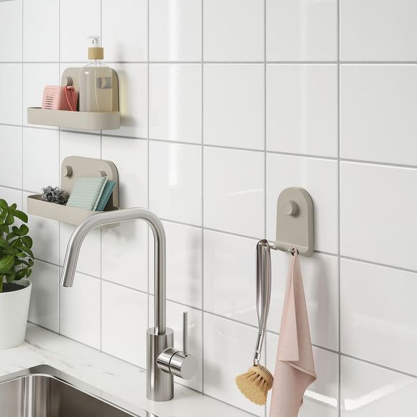 ÖBONÄS ОБОНЭС Тройной крючок на присоске - серо-бежевый 7x11 см - фото 5