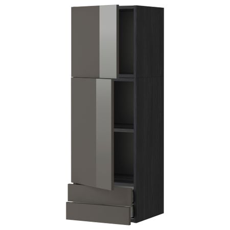 Навесной шкаф, 2 дверцы, 2 ящика МЕТОД / МАКСИМЕРА, черный, Рингульт серый