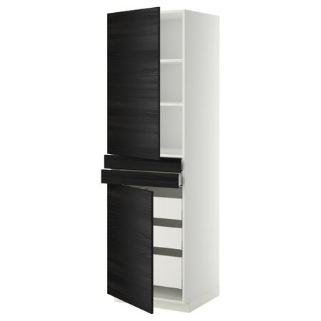 Высокий шкаф + полки, 5 ящиков, 2 дверцы, 2 фронтальных МЕТОД / МАКСИМЕРА, белый, Тингсрид черный