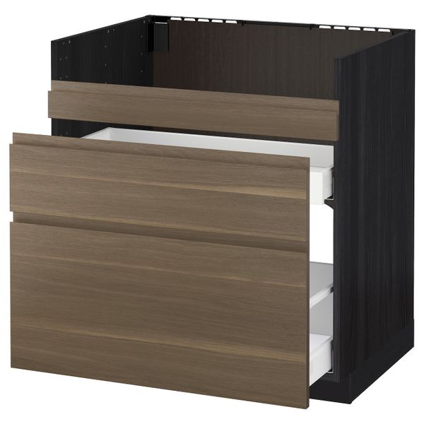 Напольный шкаф для мойки ХАВСЕН/3фасада/2ящ, черный Максимера/Воксторп грецкий орех 80x60 см IKEA МЕТОД 092.805.29 - схема-чертеж с размерами