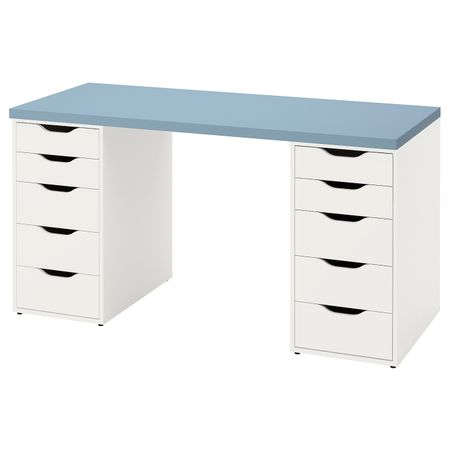 Письменный стол, голубой/белый 140x60 см IKEA LAGKAPTEN ЛАГКАПТЕН / ALEX АЛЕКС 094.321.46