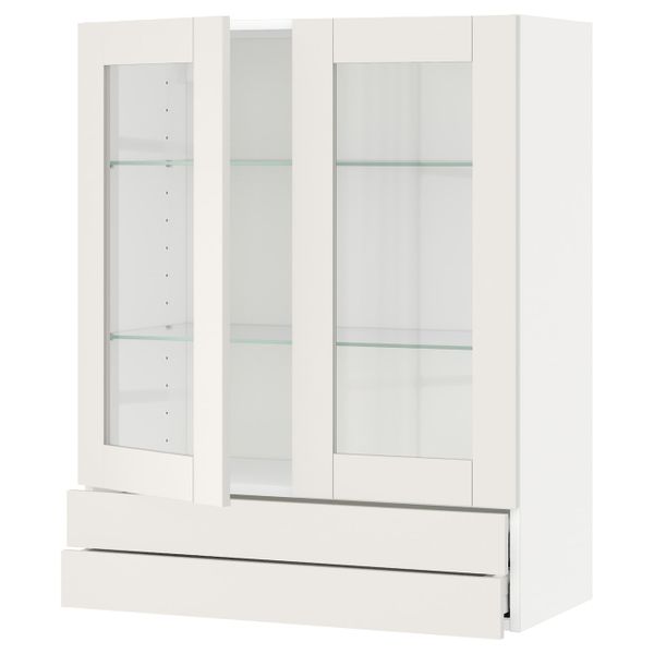 Навесной шкаф, 2 стекло двери/2 ящика, белый/Сэведаль белый 80x100 см IKEA METOD МЕТОД / MAXIMERA МАКСИМЕРА 794.452.54 - фото 1