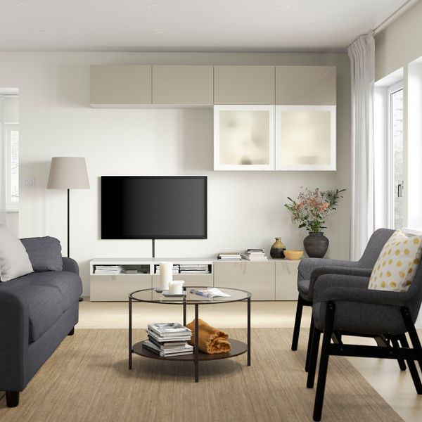 Шкаф для ТВ, комбинированный, стекляные дверцы, белый/Сельсвикен глянцевый, бежевый матовое стекло 240x42x231 см IKEA BESTÅ - фото 3