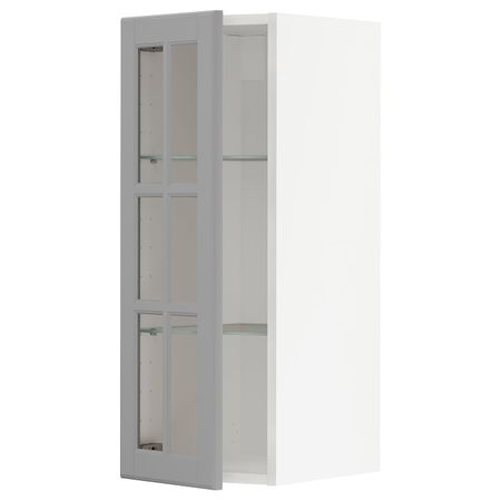 Навесной шкаф с полками, стекляными дв, белый/Будбин серый 30x80 см IKEA METOD МЕТОД 293.000.41