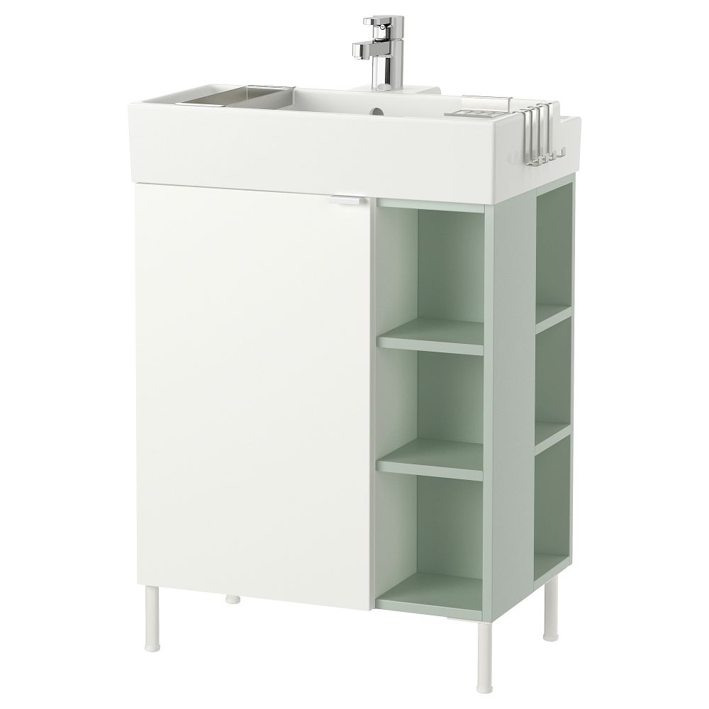 Шкаф под раковину с 1 дверцей, 2 открывающихся полки ЛИЛЛОНГЕН, белый, бледно-зеленый (61x41x87 см) - фото 1