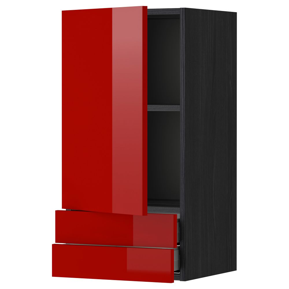 Навесной шкаф с дверцей, 2 ящика МЕТОД / МАКСИМЕРА, черный, Рингульт красный - схема-чертеж с размерами