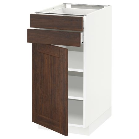 Напольный шкаф с дверцей, 2 ящиками МЕТОД / МАКСИМЕРА, белый, Эдсерум коричневый