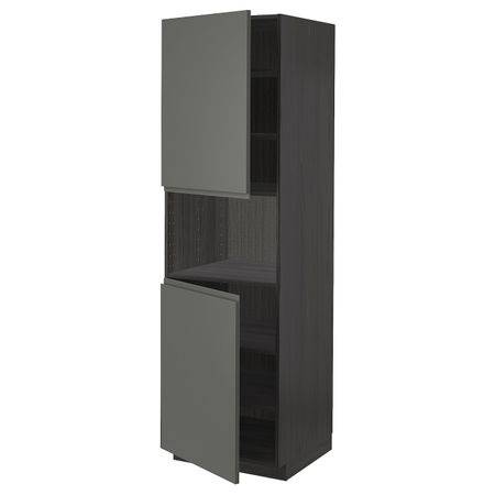Высокий шкаф для/СВЧ, 2 дверцы/полки, черный/Воксторп темно-серый 60x60x200 см IKEA МЕТОД 693.112.69