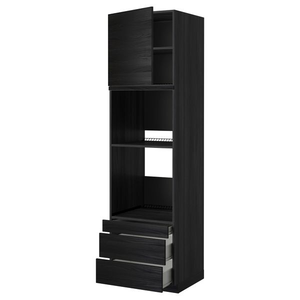 Высокий шкаф для духовки комбинированный, духовка + дверца, 3 ящика МЕТОД / ФОРВАРА, черный, Тингсрид черный - фото 1