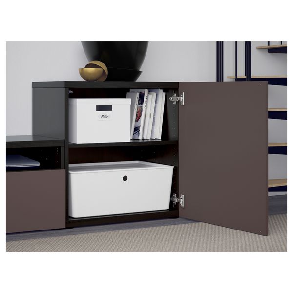 Шкаф для ТВ, комбинированный, стекляные дверцы БЕСТО, черно-коричневый, Вальвикен темно-коричневый, прозрачное стекло - фото 3