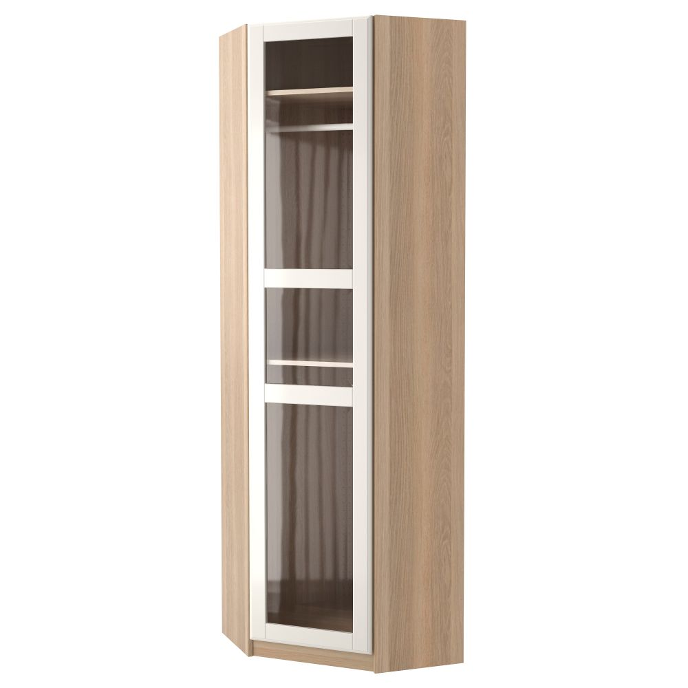 Гардероб угловой ПАКС, под беленый дуб, Тисседаль белый прозрачное стекло - схема-чертеж с размерами