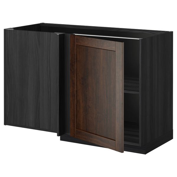 Угловой напольный шкаф с полкой, черный/Эдсерум коричневый 128x68 см IKEA МЕТОД 192.267.11 - схема-чертеж с размерами