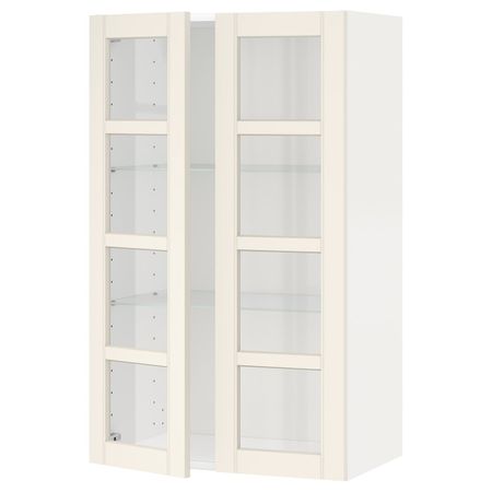 Навесной шкаф с полками, 2 стекло дв, белый/Хитарп белый с оттенком 60x100 см IKEA METOD МЕТОД 092.404.30