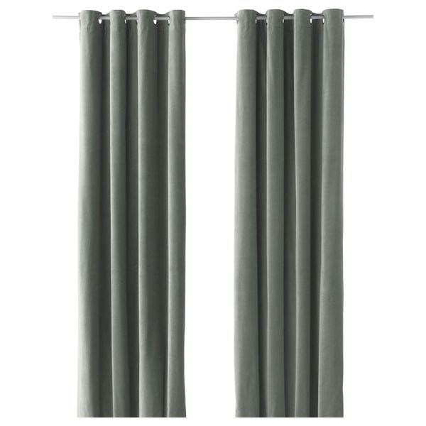 Гардины, 1 пара САНЕЛА, серо-зеленый (140x300 см) - фото 1