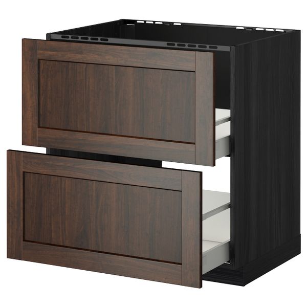 Напольный шкаф под мойку + 2 фронтальных панели, 2 ящ, черный/Эдсерум коричневый 80x60 см IKEA МЕТОД / МАКСИМЕРА 492.347.24 - схема-чертеж с размерами
