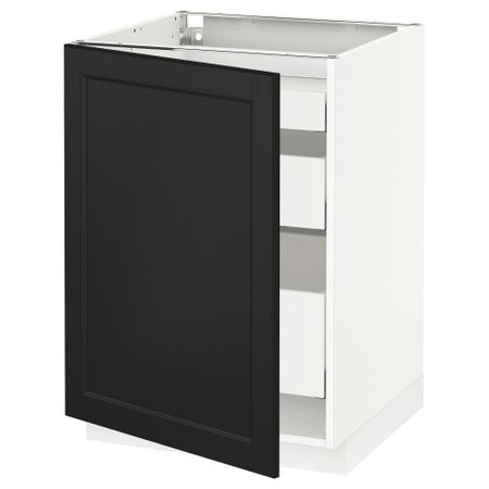 Напольный шкаф с 1 дверцей, 3 ящика МЕТОД / МАКСИМЕРА, белый, Лаксарби черно-коричневый