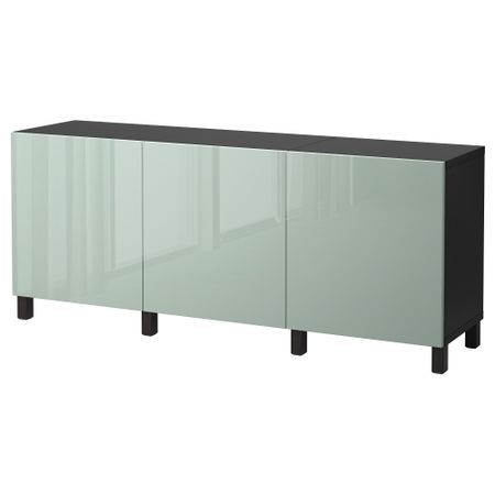 Комбинация для хранения с дверцами БЕСТО, черно-коричневый, Сельсвикен глянцевый/серо-зеленый светлый (180x40x74 см)