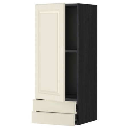 Навесной шкаф с дверцей, 2 ящика МЕТОД / ФОРВАРА, черный, Будбин белый с оттенком