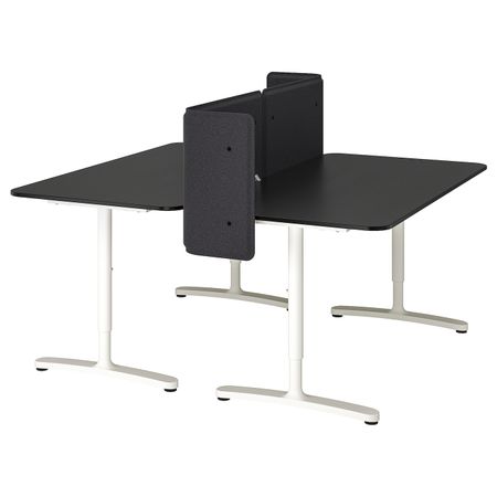 Стол с экраном, ясеневый шпон, черная морилка, белый 160x160 55 см IKEA БЕКАНТ 892.879.61