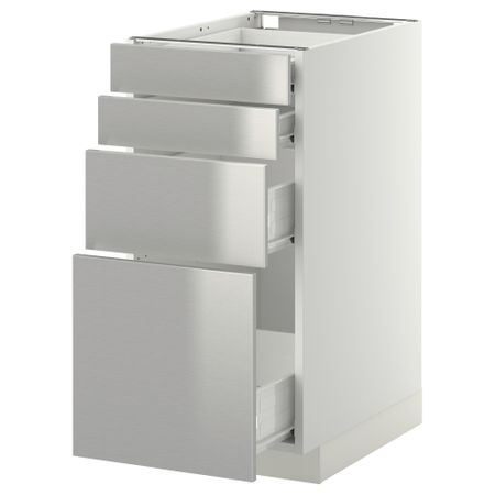 Напольный шкаф 4 фронтальных панели, 4 ящика МЕТОД / ФОРВАРА, белый, Гревста нержавеющ сталь