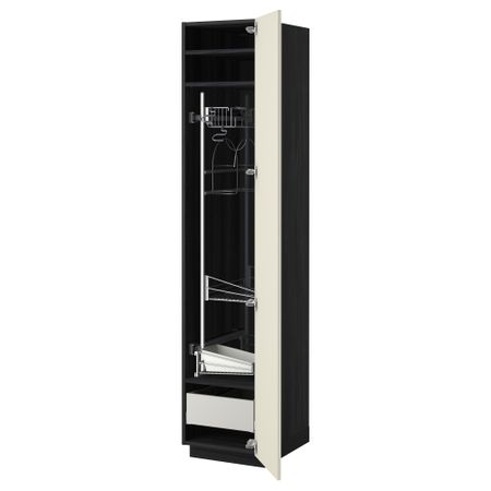 Высокий шкаф с отделением для аксессуаров, для уборки МЕТОД / МАКСИМЕРА, черный, Будбин белый с оттенком (40x60x200 см)