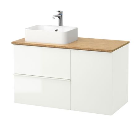 Шкаф с раковиной 45x32 см ГОДМОРГОН/ТОЛКЕН / ХОРВИК, глянцевый белый, бамбук (102x49x72 см)