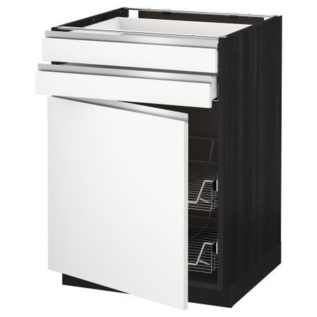 Напольный шкаф, дверца, 2 ящика, проволочных корзин МЕТОД / МАКСИМЕРА, черный, Нодста белый