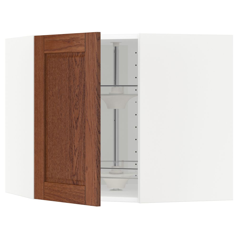 Угловой навесной шкаф с вращающейся секцией МЕТОД, белый, Филипстад коричневый - схема-чертеж с размерами