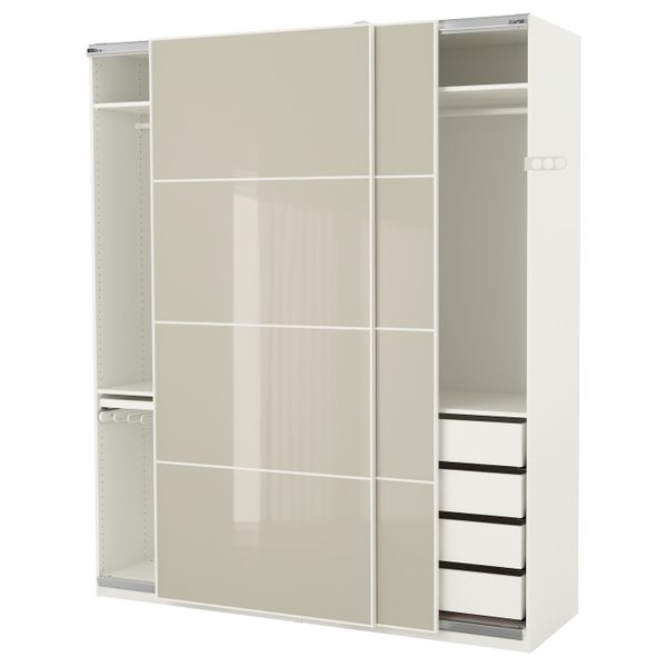 Гардероб, белый Хокксунд, глянцевый Хокксунд светло-бежевый, 200x66x236 см IKEA ПАКС 592.211.27 - фото 1