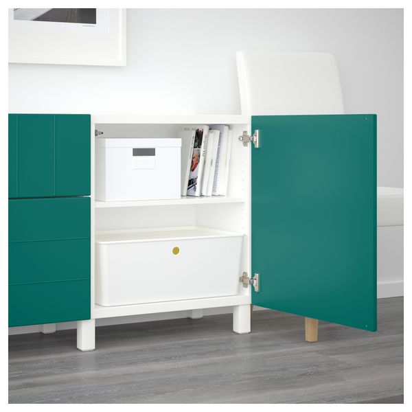 Комбинация для хранения с ящиками БЕСТО, белый, Халлставик сине-зеленый (180x40x74 см) - схема-чертеж с размерами