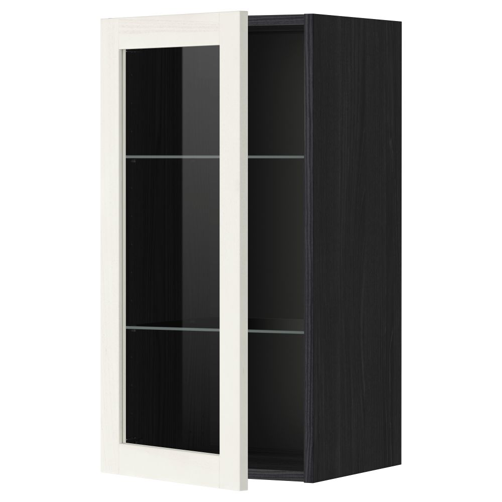 Навесной шкаф с полками, стекляными дверцы МЕТОД, черный, Росдаль белый - схема-чертеж с размерами