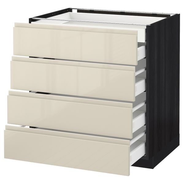 Напольный шкаф 4 фронтальных, 2 низких, 3 средних ящ, черный, Воксторп глянцевый светло-бежевый 80x60 см IKEA МЕТОД 392.366.67 - схема-чертеж с размерами