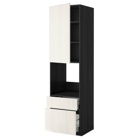 Высокий шкаф для духовки + дверь, 2 ящика МЕТОД / МАКСИМЕРА, черный, Росдаль белый
