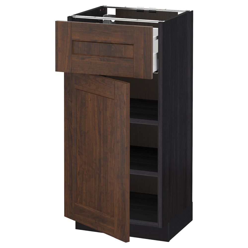 Напольный шкаф с ящиком/дверью, черный/Эдсерум коричневый 40x37 см IKEA МЕТОД / МАКСИМЕРА 492.366.81 - схема-чертеж с размерами