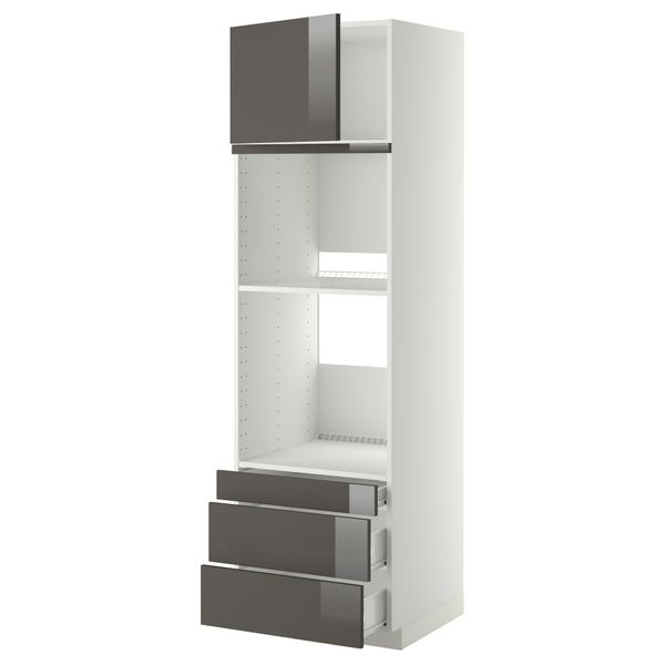 Высокий шкаф для духовки комбинированный, духовка + дверца, 3 ящика МЕТОД / ФОРВАРА, белый, Рингульт серый - фото 1