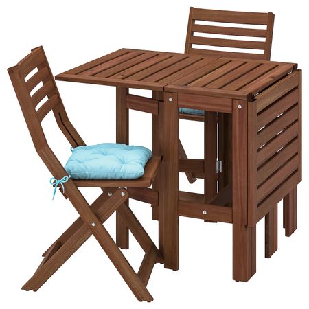 Стол + 2 складных стула,д/сада, коричневая морилка/Куддарна голубой IKEA ÄPPLARÖ ЭПЛАРО 093.284.18