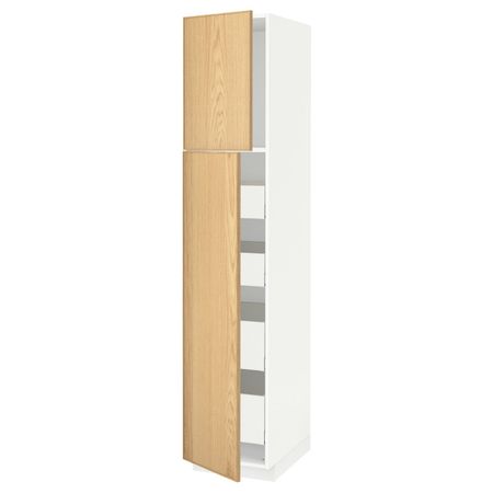 Высокий шкаф/2дверцы/4ящика, белый/Экестад дуб 40x60x200 см IKEA METOD МЕТОД / MAXIMERA МАКСИМЕРА 893.559.88