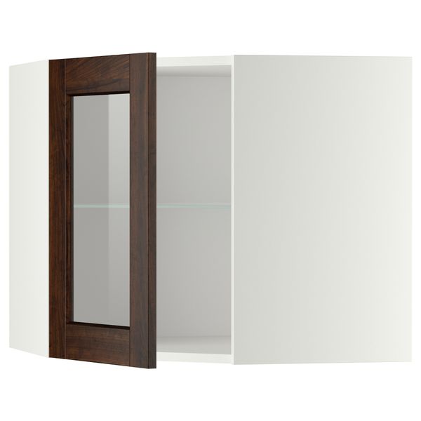 Угловой навесной шкаф с полками, стекляными дверцами МЕТОД, белый, Эдсерум коричневый - схема-чертеж с размерами