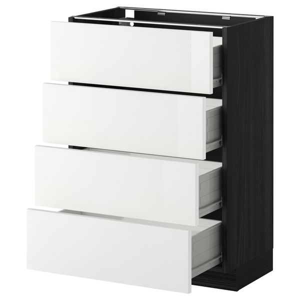 Напольный шкаф 4 фронтальных панели, 4 ящика МЕТОД / ФОРВАРА, черный, Рингульт белый - схема-чертеж с размерами